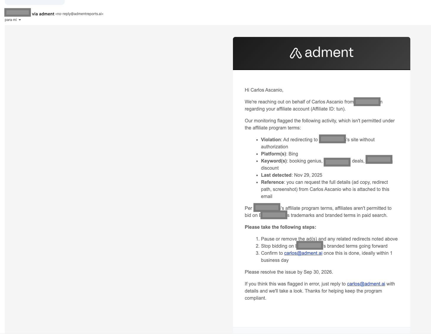 Once sent, your contact will receive an email like this one: