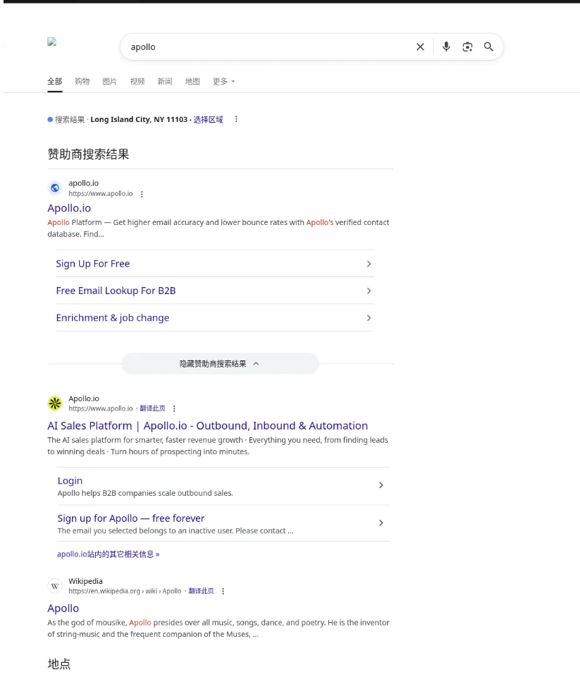 Search results showing brand bidding