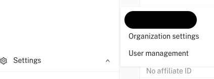 Settings menu showing Organization settings option